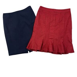 Ann Taylor Navy Blue and the Limited Red Career Pencil  Midi Skirt Bundle size 2